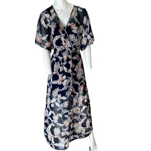 LOVE, FIRE Caftan Dress Maxi Navy Floral Size Medium